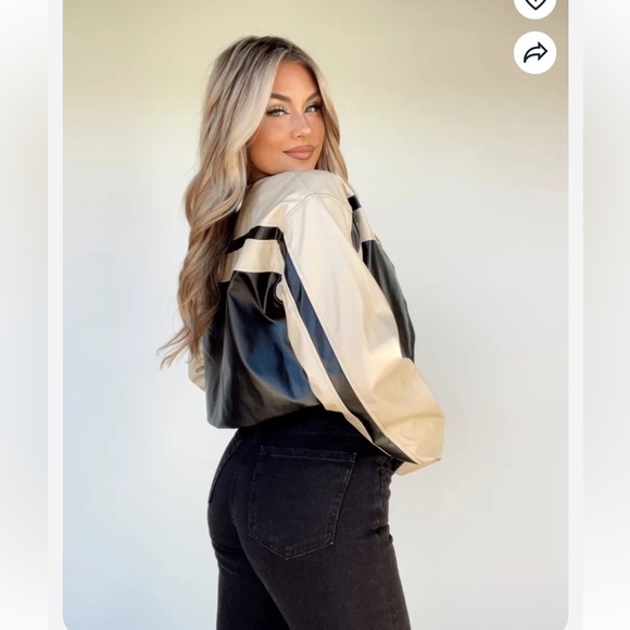 Cloud Ten Women’s Size M Cropped Racer Jacket Black Tan Faux Leather Moto Baddie - Picture 5 of 16